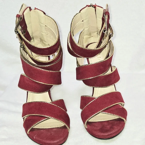 Liliana Red/Gold 4" Stiletto HEELS Crisscross Strappy Sexy GIRLS' NIGHT 👠 FAB - Picture 9 of 15